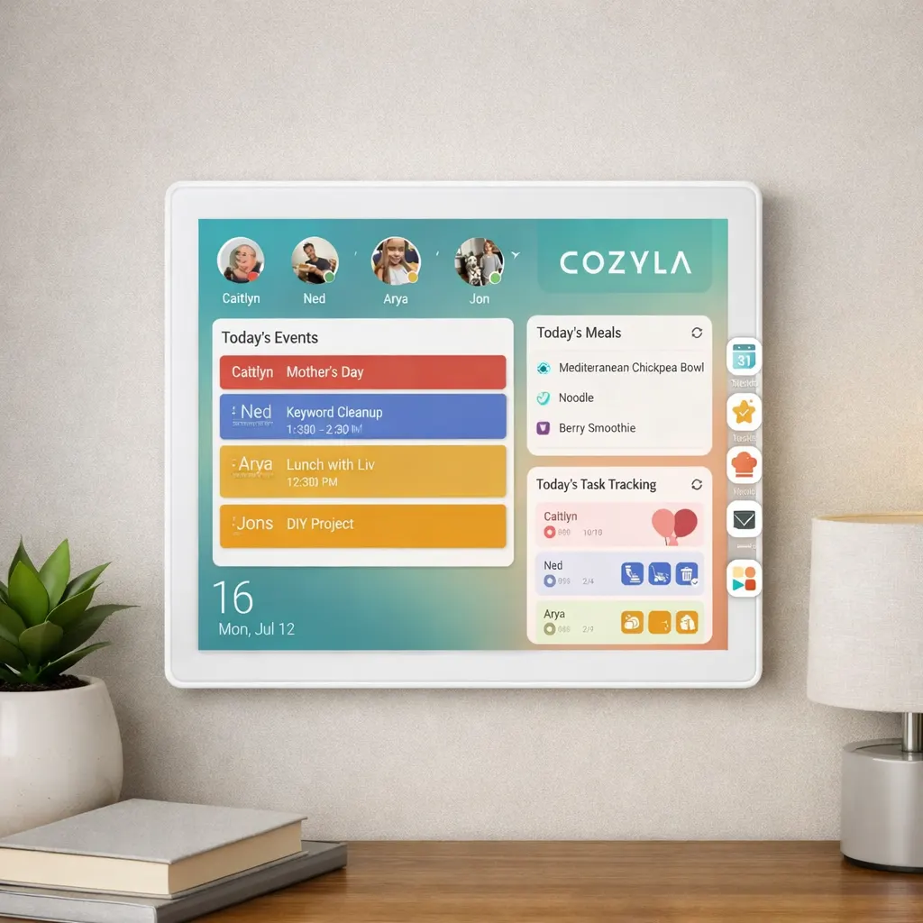 Cozyla digital wall calendar in a family kitchen