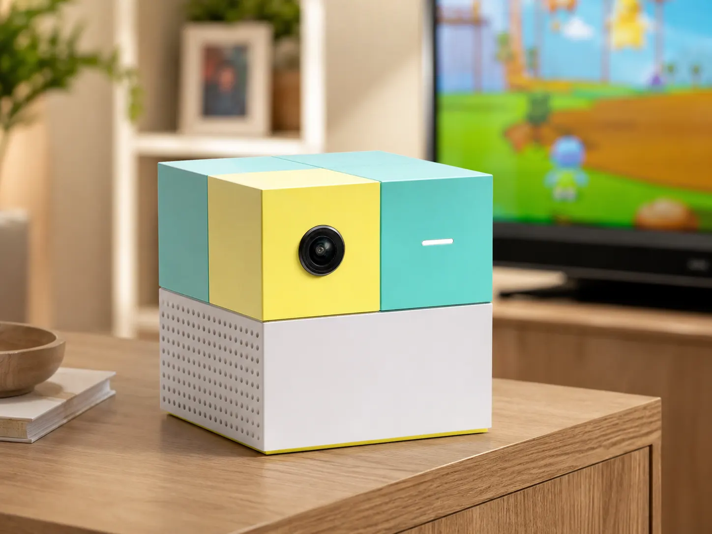 Family playing an active motion-controlled game with Nex Playground in a bright living room